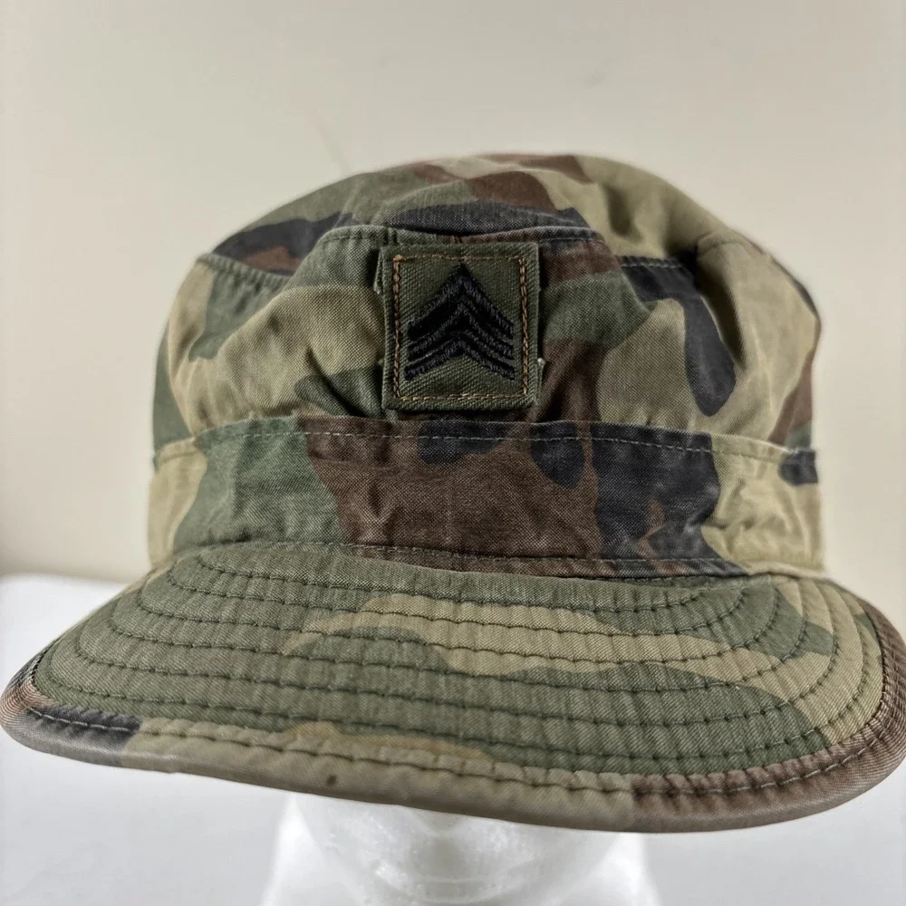Army Cap Green U.S.‎ Military Hat Size 7 1/4 w/Ear Flap woodland camo VTG